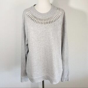 VICTORIA SPORT Heather Gray Twist-Laser Cut Crew Neck Sweatshirt